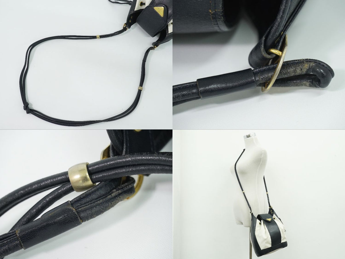 Saint Laurent YSL Drawstring Shoulder Bag Pochette Leather White Navy — view 6