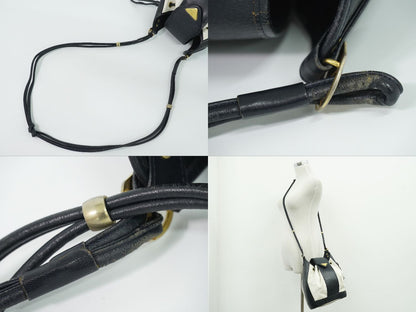 Saint Laurent YSL Drawstring Shoulder Bag Pochette Leather White Navy — view 6