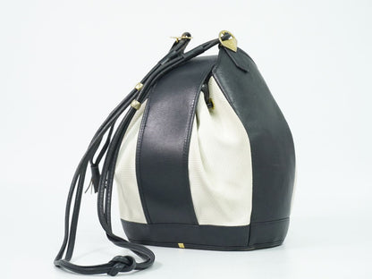 Saint Laurent YSL Drawstring Shoulder Bag Pochette Leather White Navy — view 2