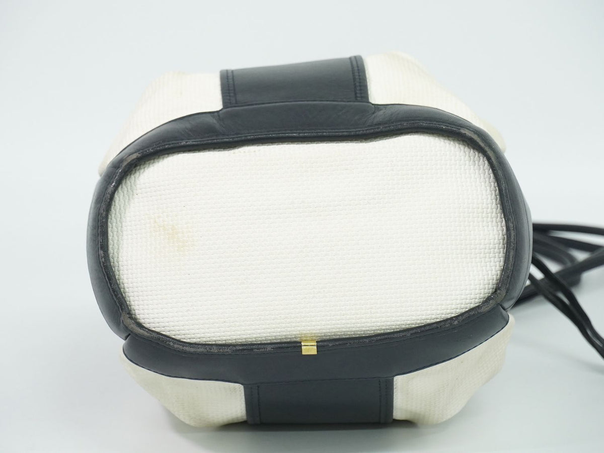 Saint Laurent YSL Drawstring Shoulder Bag Pochette Leather White Navy — view 3