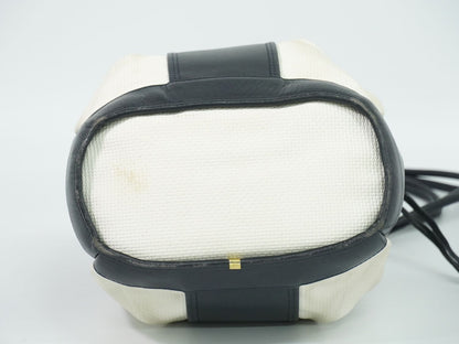 Saint Laurent YSL Drawstring Shoulder Bag Pochette Leather White Navy — view 3