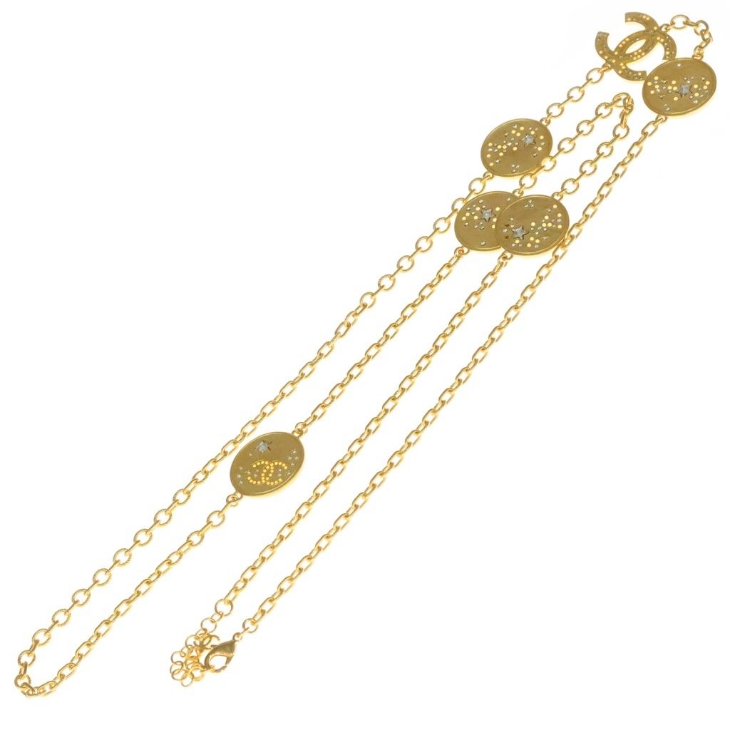 Chanel CC Logo 24K Rhinestone Chain Long Necklace Gold — view 2