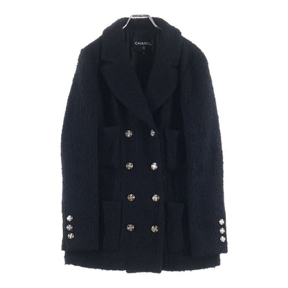 Chanel 23S Tweed Jacket Crystal Button Double Breasted Black