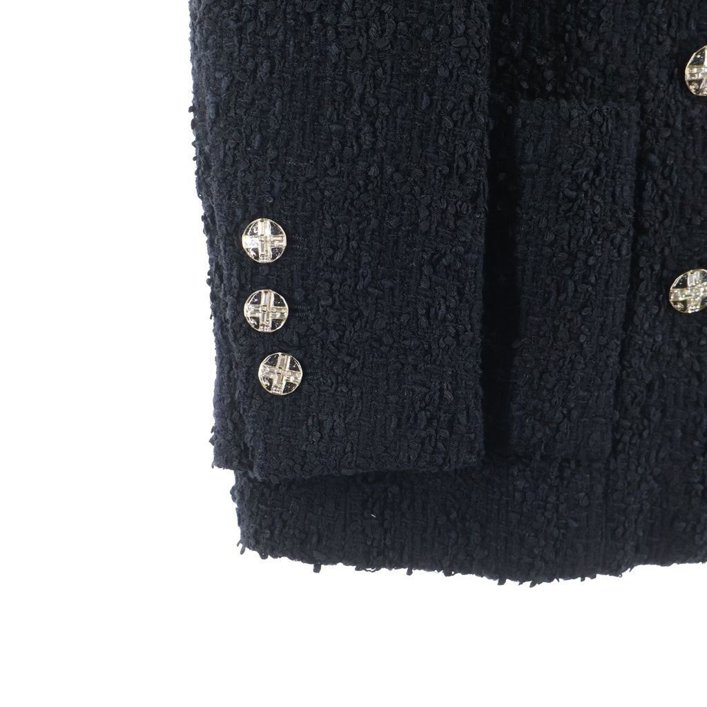 Chanel 23S Tweed Jacket Crystal Button Double Breasted Black — view 6