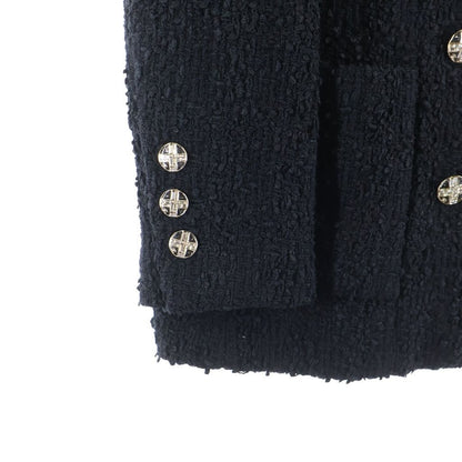 Chanel 23S Tweed Jacket Crystal Button Double Breasted Black — view 6