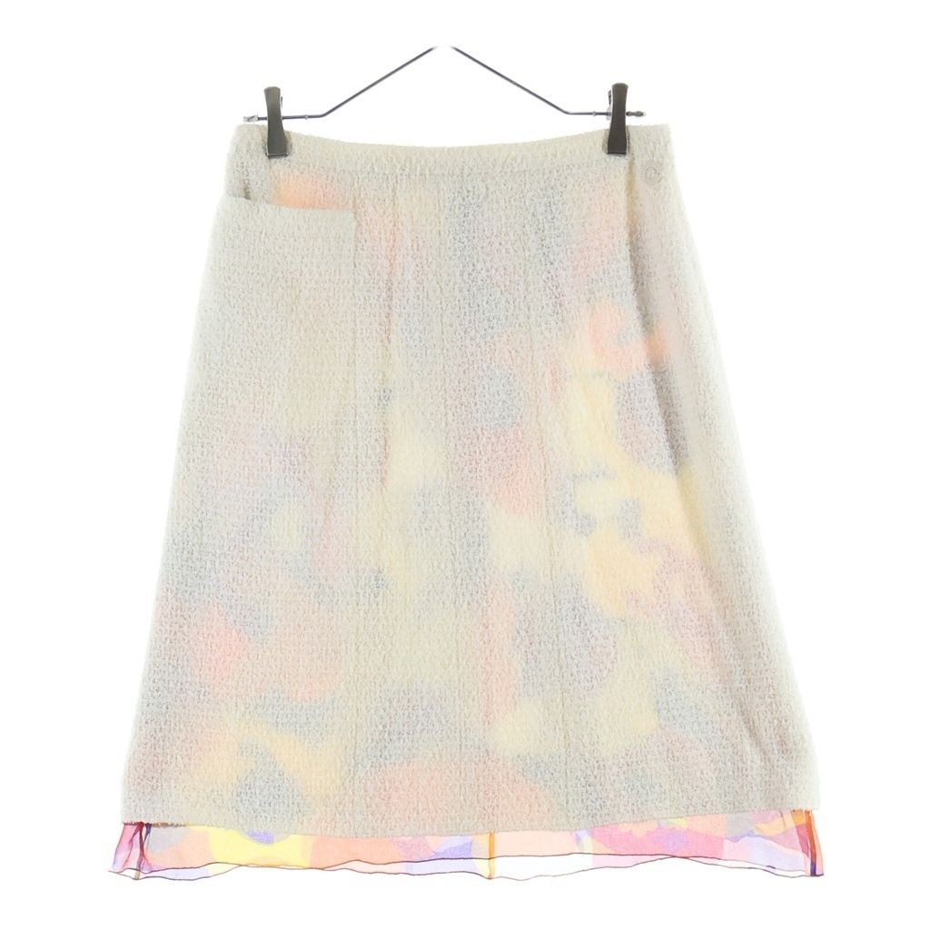 Chanel Silk Lining Boucles Tweed Skirt White