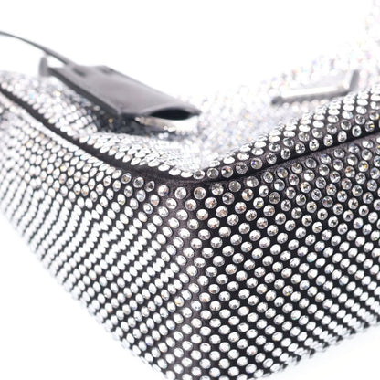 Prada Re Edition Crystal Rhinestone Satin Leather Shoulder Bag Black Silver — view 5