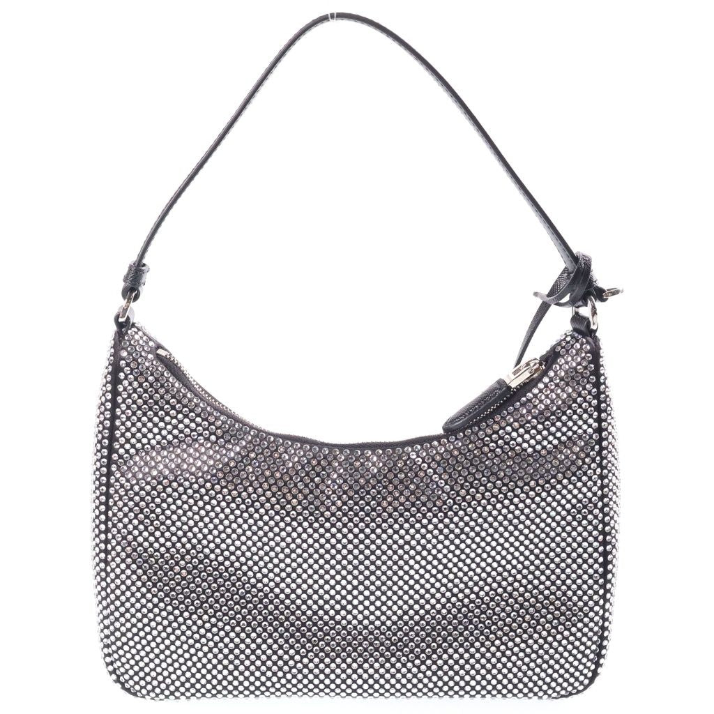 Prada Re Edition Crystal Rhinestone Satin Leather Shoulder Bag Black Silver — view 2
