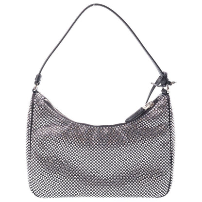 Prada Re Edition Crystal Rhinestone Satin Leather Shoulder Bag Black Silver — view 2