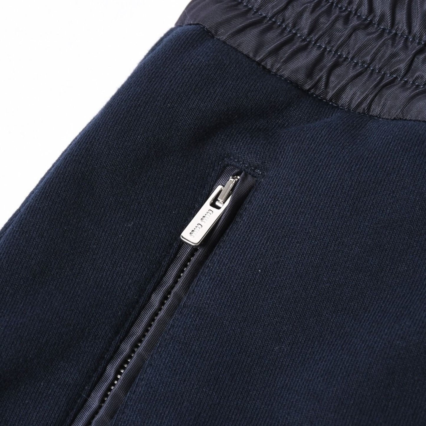 Miu Miu Cotton Fleece Mini Skirt Navy Logo Patch Silver — view 5