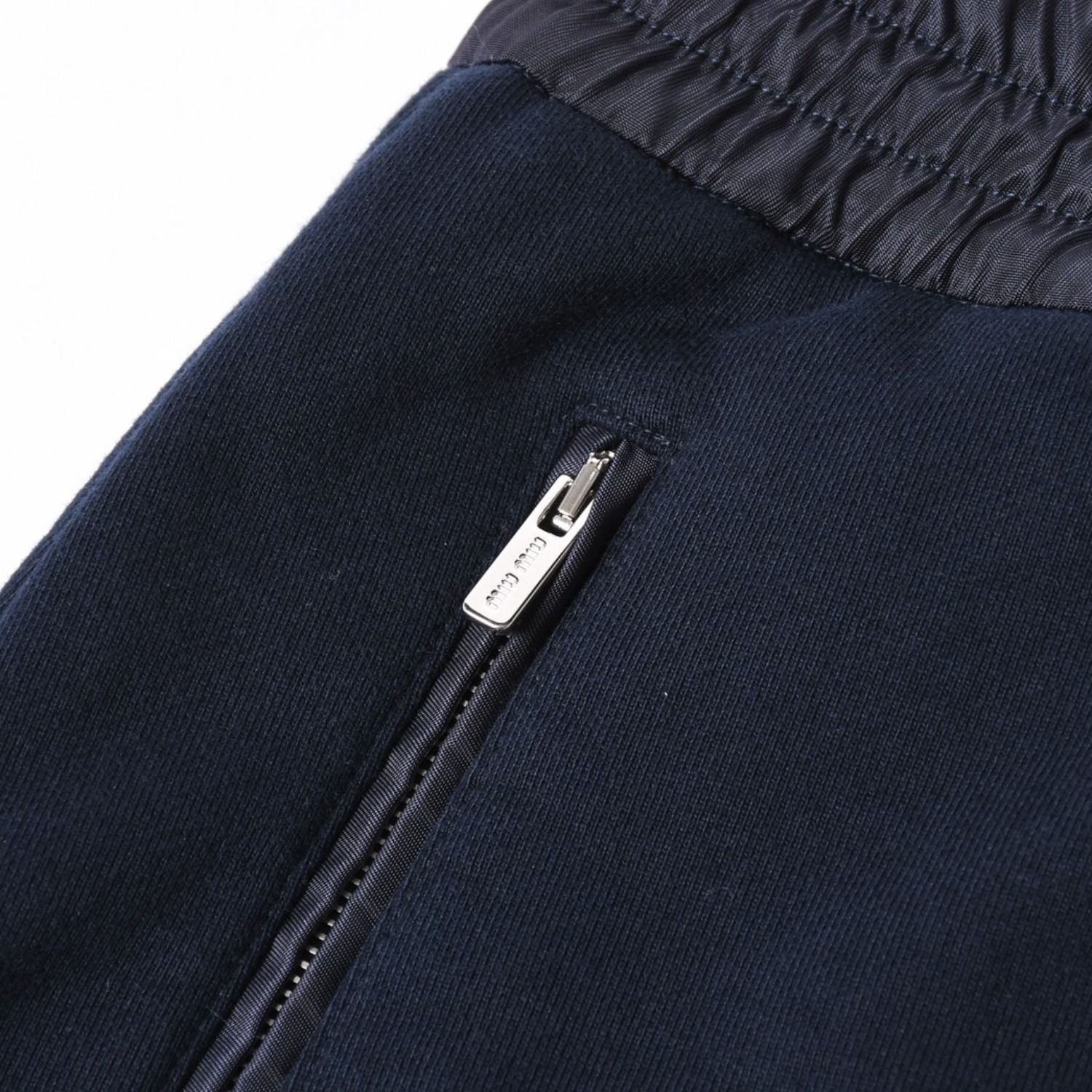 Miu Miu Cotton Fleece Mini Skirt Navy Logo Patch Silver — view 5