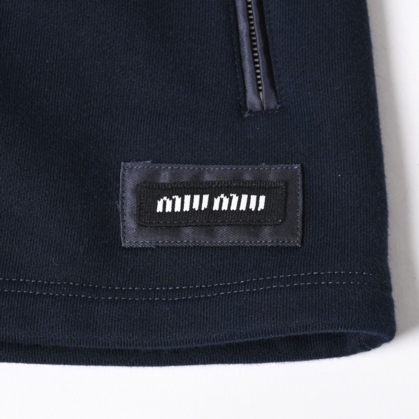Miu Miu Cotton Fleece Mini Skirt Navy Logo Patch Silver — view 6
