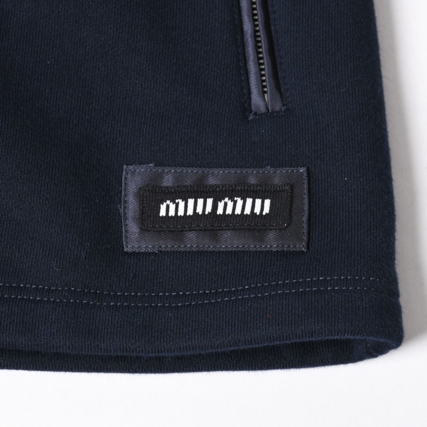 Miu Miu Cotton Fleece Mini Skirt Navy Logo Patch Silver — view 6