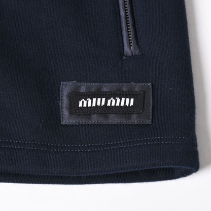 Miu Miu Cotton Fleece Mini Skirt Navy Logo Patch Silver — view 6