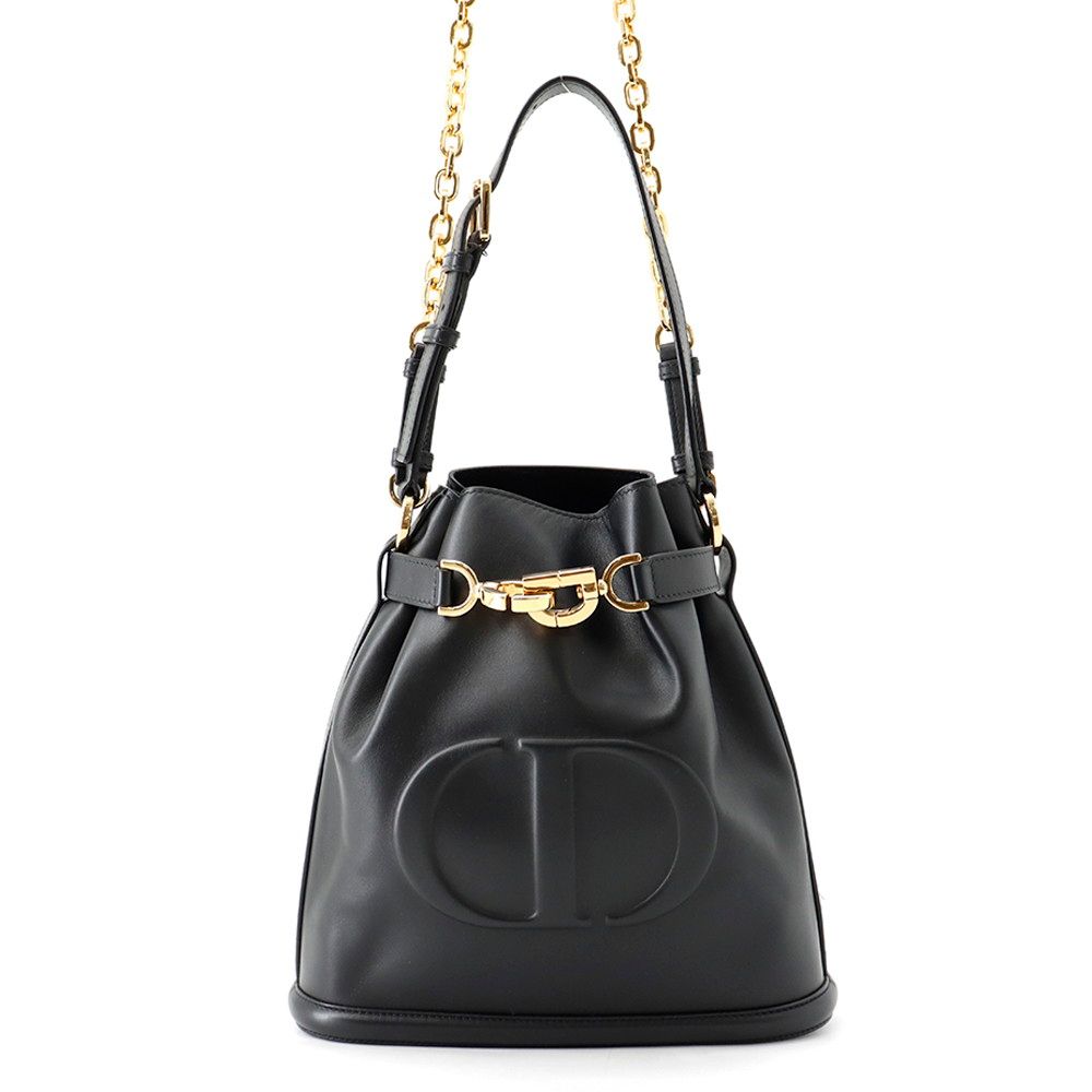 Dior Handbag C'est CD Embossed Calf Leather 2-Way Black