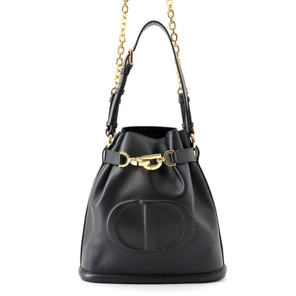 Dior Handbag C'est CD Embossed Calf Leather 2-Way Black