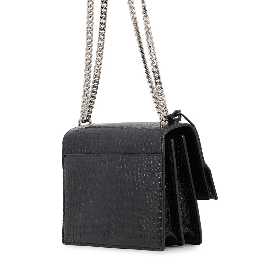 Saint Laurent Paris Chain Shoulder Bag Sunset Embossed Leather Black — view 2
