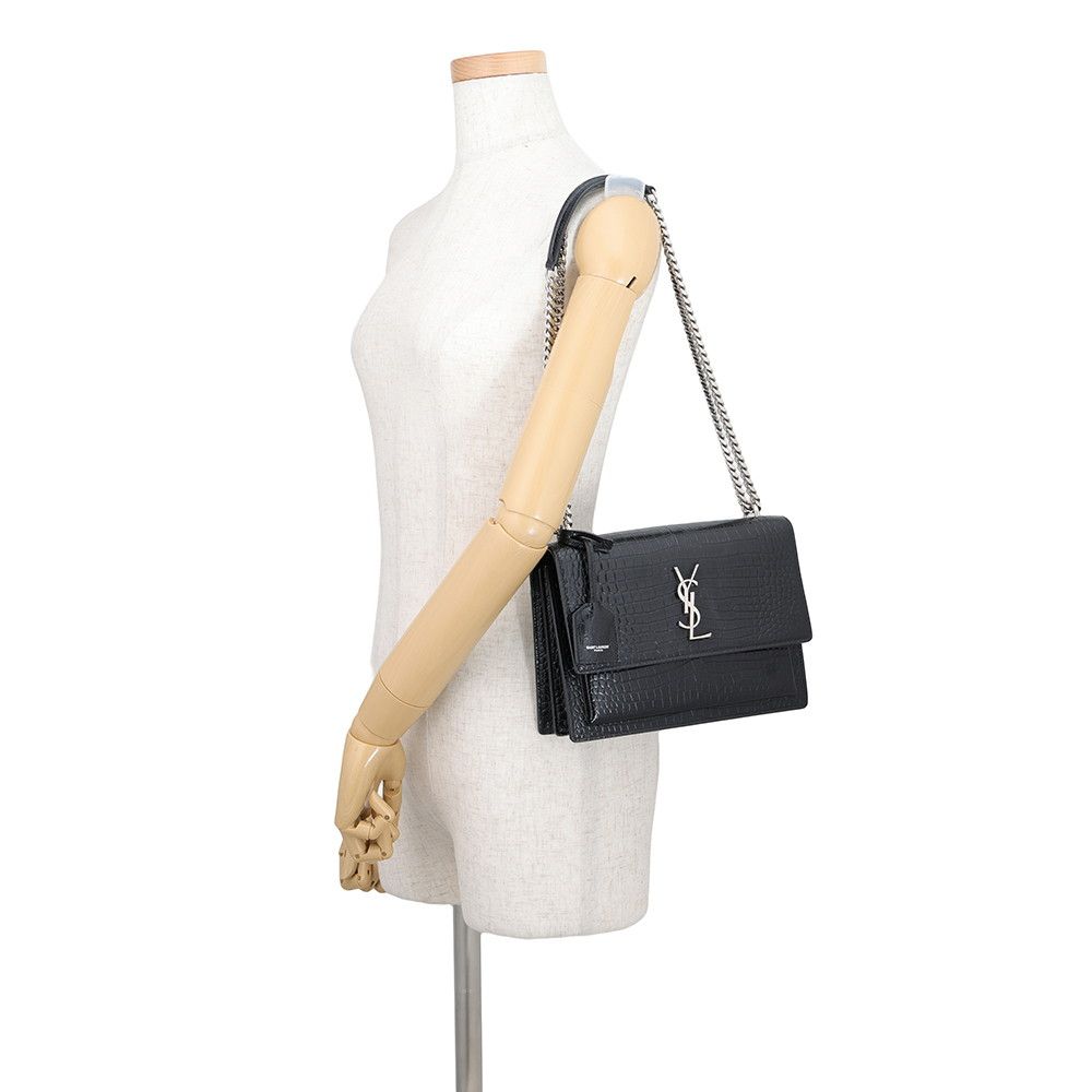Saint Laurent Paris Chain Shoulder Bag Sunset Embossed Leather Black — view 4