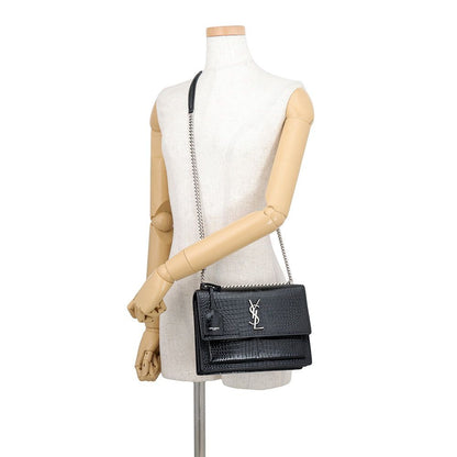 Saint Laurent Paris Chain Shoulder Bag Sunset Embossed Leather Black — view 5