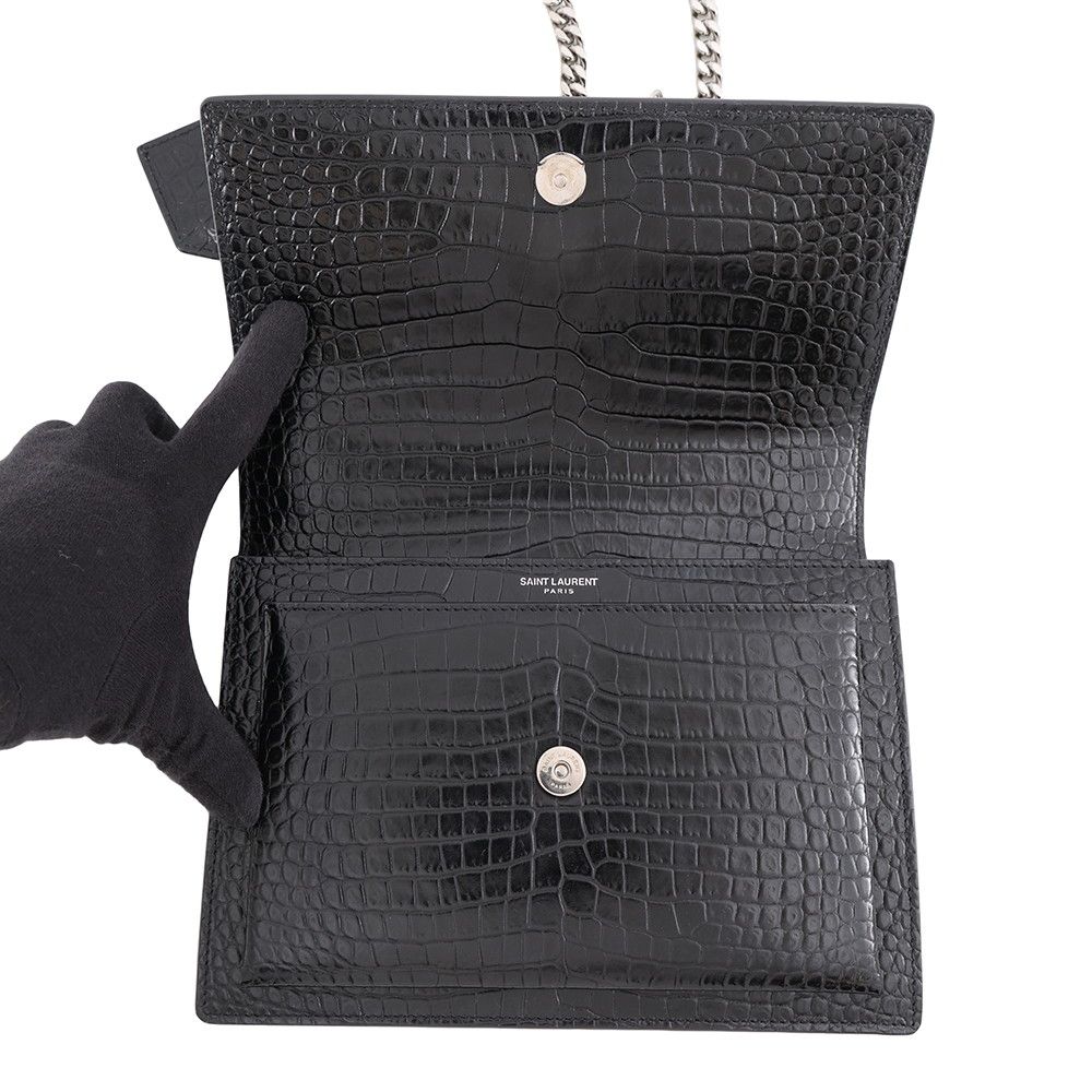 Saint Laurent Paris Chain Shoulder Bag Sunset Embossed Leather Black — view 6