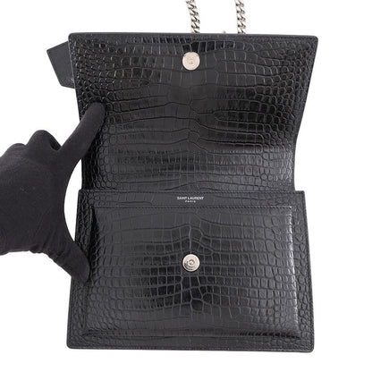 Saint Laurent Paris Chain Shoulder Bag Sunset Embossed Leather Black — view 6