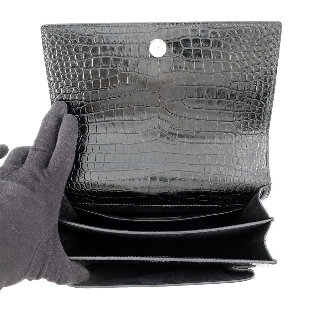 Saint Laurent Paris Chain Shoulder Bag Sunset Embossed Leather Black — view 7