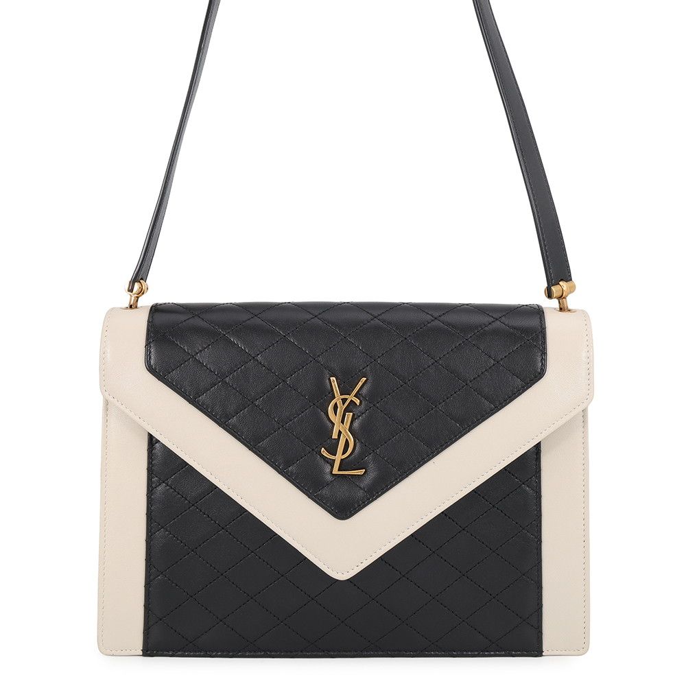 Saint Laurent Paris Shoulder Bag Gaby Satchel Lambskin Black White