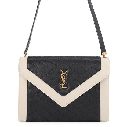 Saint Laurent Paris Shoulder Bag Gaby Satchel Lambskin Black White