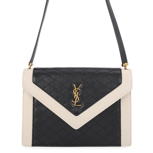 Saint Laurent Paris Shoulder Bag Gaby Satchel Lambskin Black White