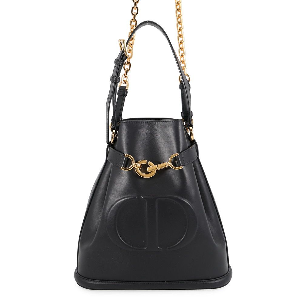 Dior Handbag C'est CD Embossed Calf Leather 2-Way Black