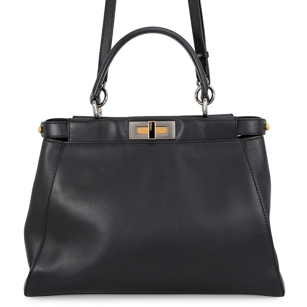 Fendi Peekaboo Regular Leather 2-Way Shoulder Bag Black