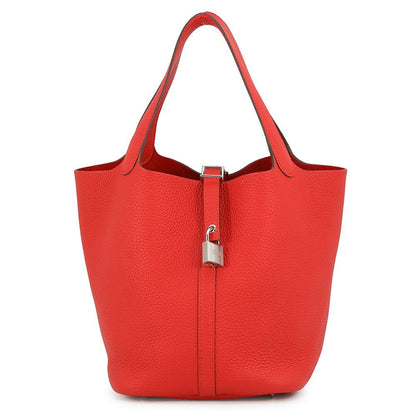 Hermes Handbag Picotin Lock MM Rouge Tomato Silver Taurillon Clemence Tote