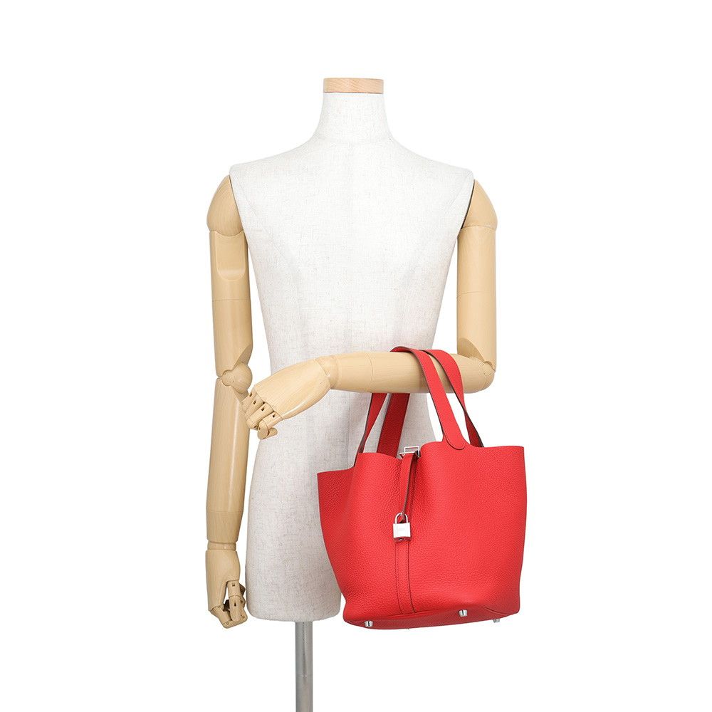 Hermes Handbag Picotin Lock MM Rouge Tomato Silver Taurillon Clemence Tote — view 4