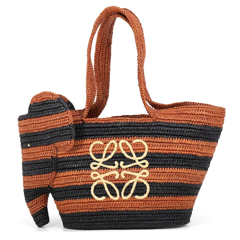 Loewe Handbag Paula's Ibiza Elephant Basket Bag Small Raffia Black