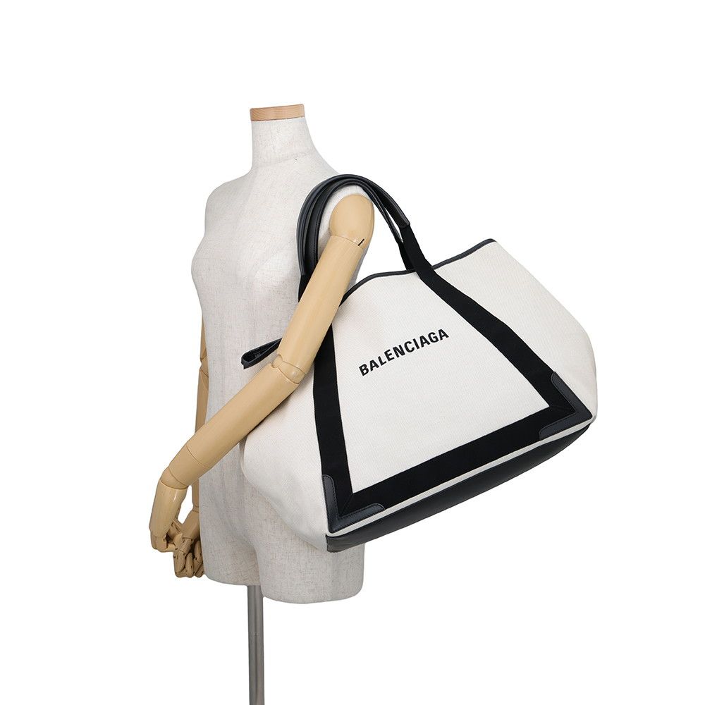Balenciaga Tote Bag Navy Cabas M Canvas Leather Black — view 4