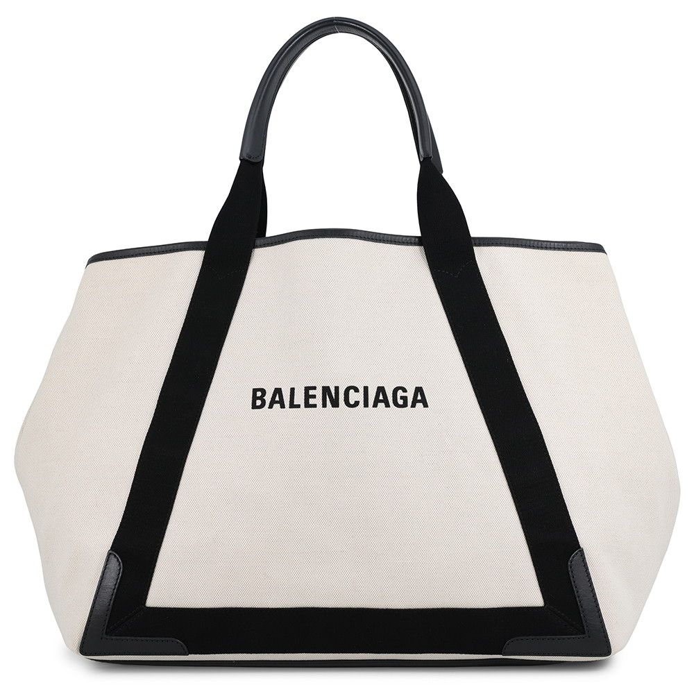 Balenciaga Tote Bag Navy Cabas M Canvas Leather Black