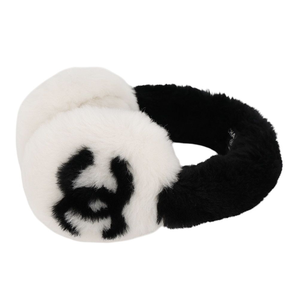 Chanel Ear Muffs CC Logo Shearling Lambskin Coco Neige Collection Black White — view 4