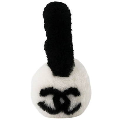 Chanel Ear Muffs CC Logo Shearling Lambskin Coco Neige Collection Black White — view 2