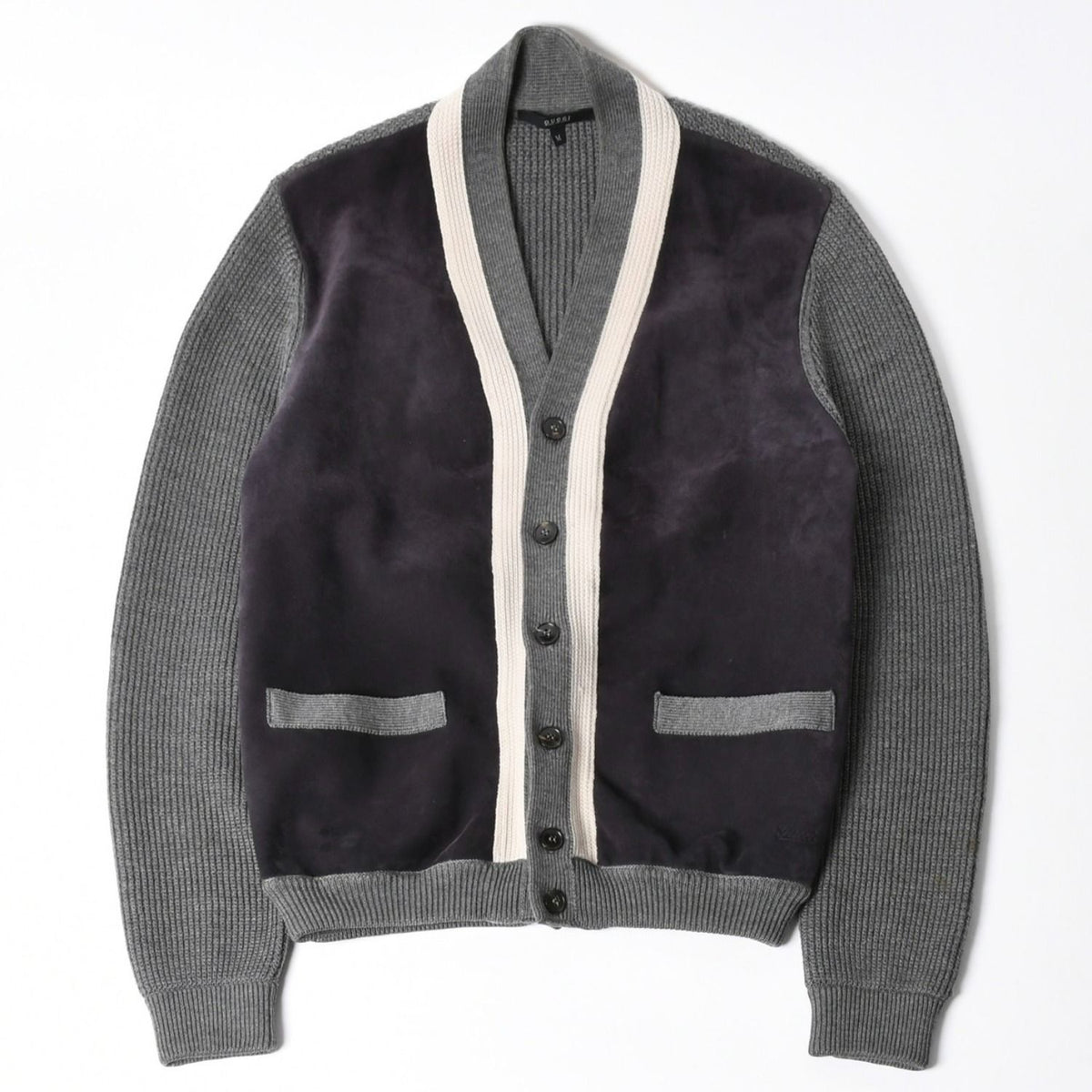 Gucci Leather Switchable Wool Cardigan Gray Navy Bicolor
