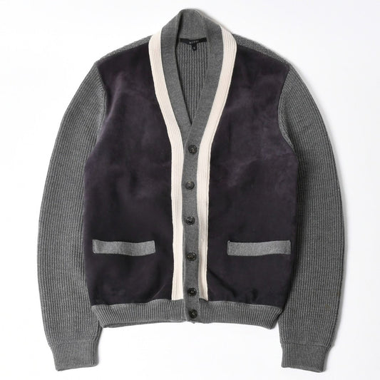 Gucci Leather Switchable Wool Cardigan Gray Navy Bicolor