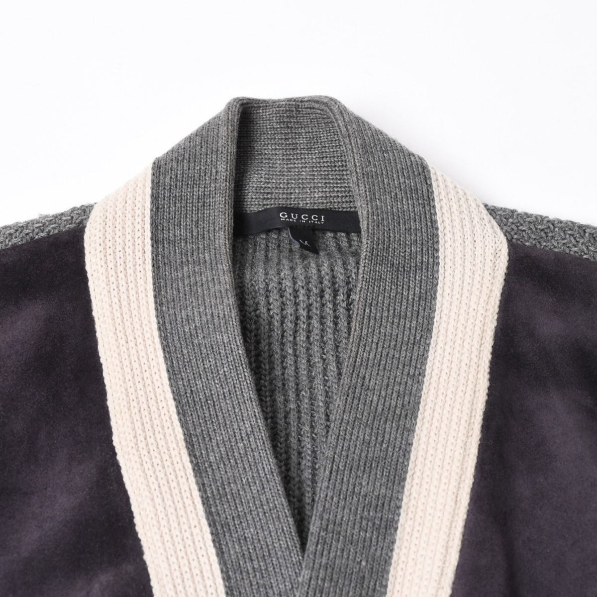 Gucci Leather Switchable Wool Cardigan Gray Navy Bicolor — view 3