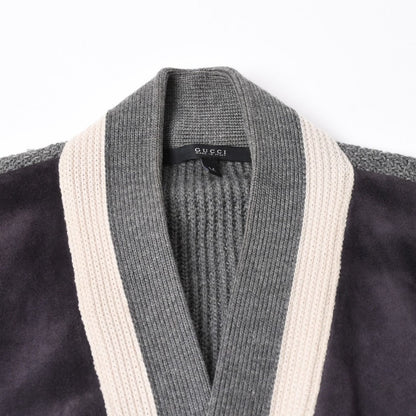 Gucci Leather Switchable Wool Cardigan Gray Navy Bicolor — view 3