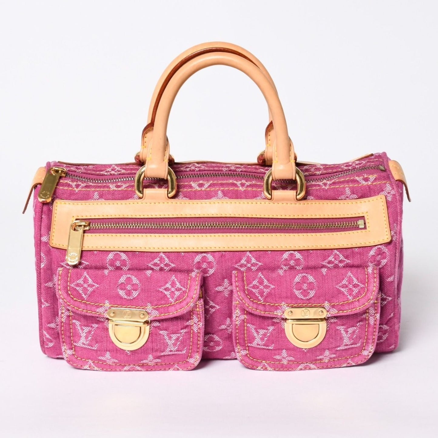 Louis Vuitton Neo Speedy Handbag Monogram Denim Pink Gold