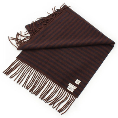 Hermes Cashmere Fringe Border Scarf Brown Navy — view 2