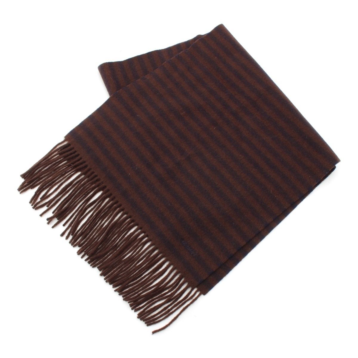 Hermes Cashmere Fringe Border Scarf Brown Navy