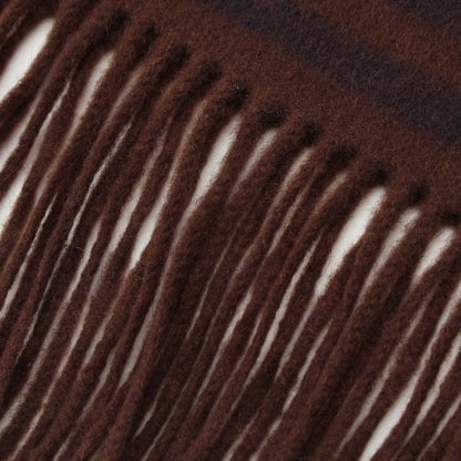 Hermes Cashmere Fringe Border Scarf Brown Navy — view 3