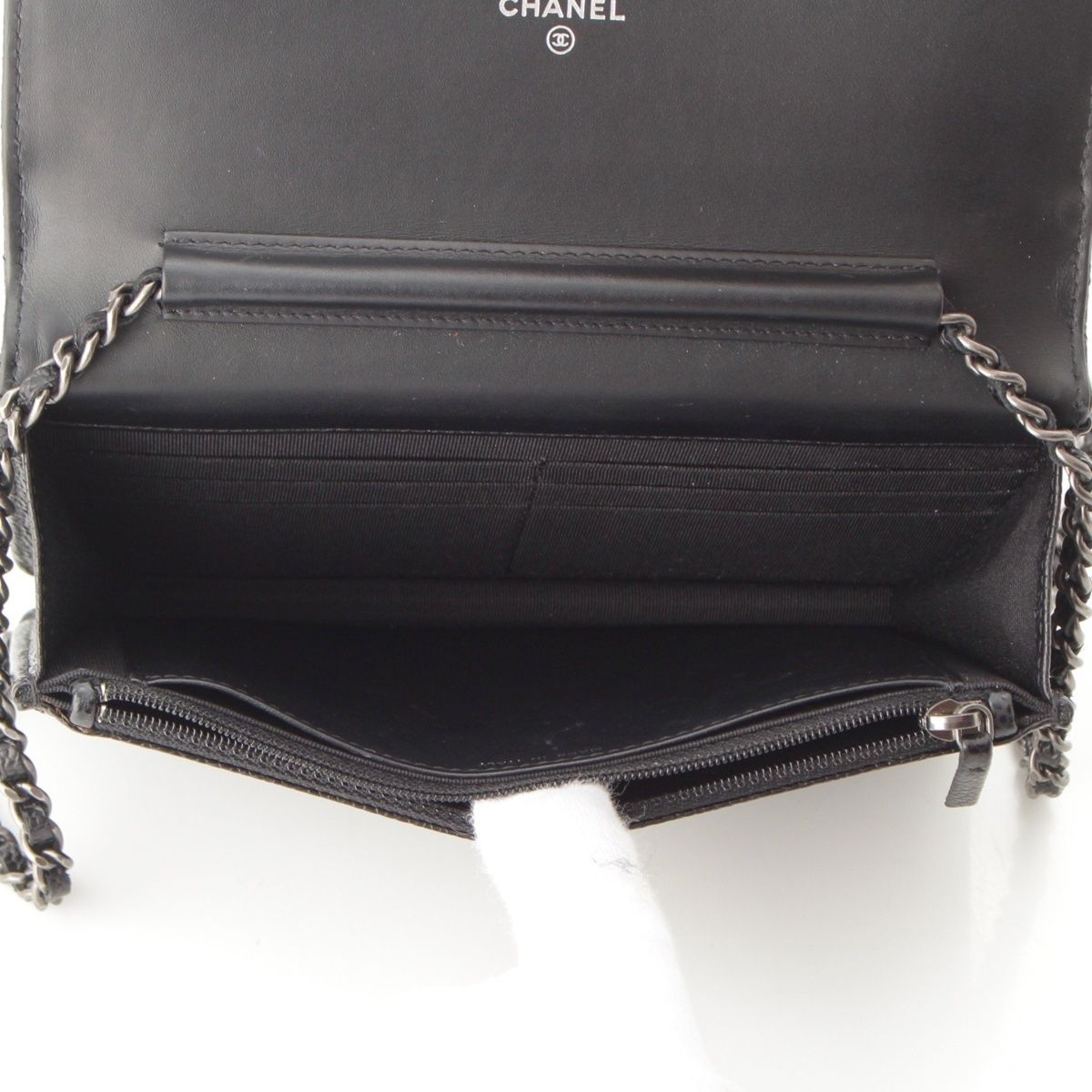 Chanel Quilted 2.55 Caviar Leather Chain Wallet Shoulder Bag Black — view 6