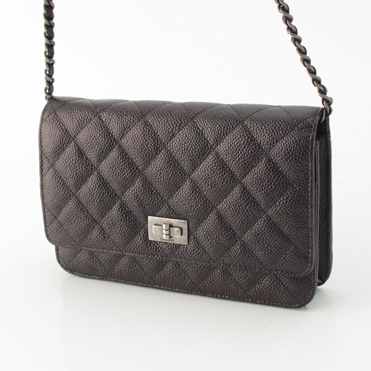 Chanel Quilted 2.55 Caviar Leather Chain Wallet Shoulder Bag Black — view 2
