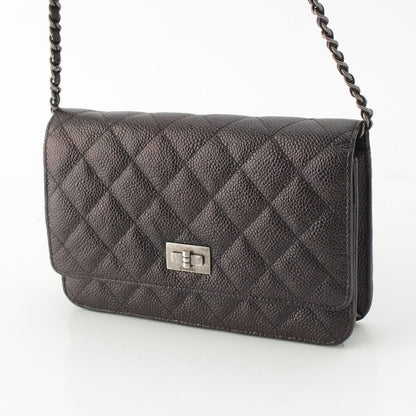 Chanel Quilted 2.55 Caviar Leather Chain Wallet Shoulder Bag Black — view 2