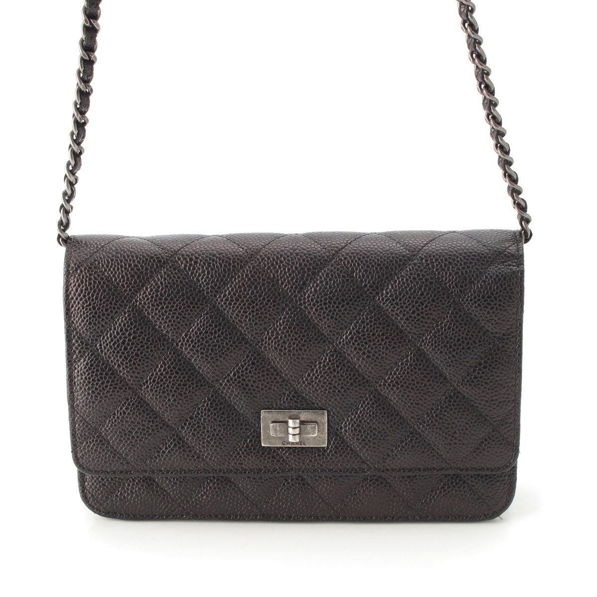 Chanel Quilted 2.55 Caviar Leather Chain Wallet Shoulder Bag Black
